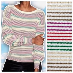 BODEN Glitter Striped Muriel Volume Sleeve Sweater Christmas Holiday Party Twee